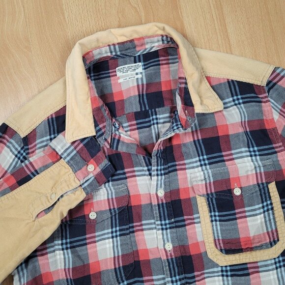 AllSaints Spitalfields Corduroy Patch‎ Shirt Men’s Size Medium Plaid Button Long - Picture 1 of 9